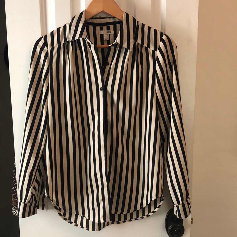 Amuse Society Black and White Stripe Shirt